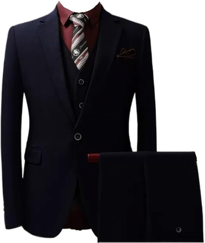 Men's Slim Stretch Suit: Modern Korean-style formal dress suit perfect for grooms, groomsmen, or upscale casual events, featuring a sharp, tailored slim fit with comfortable stretch fabric.