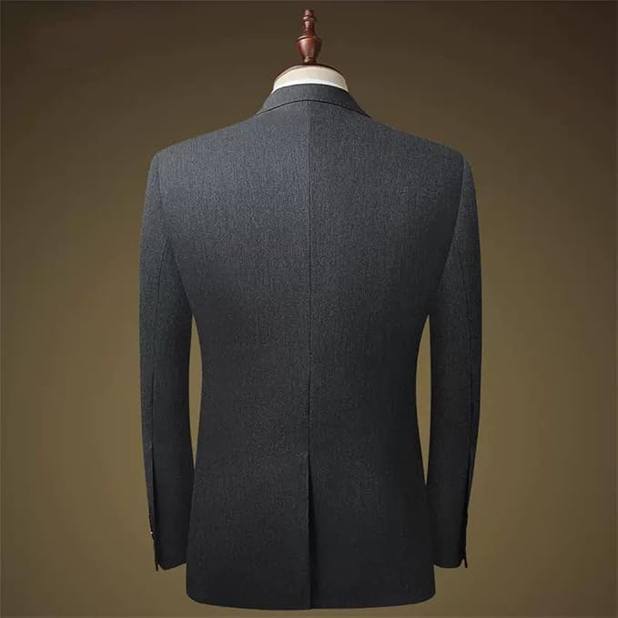 Men's Slim Grey Three-Piece Suit: Sharp, slim-fit business formal suit featuring a lightweight, thin fabric construction.