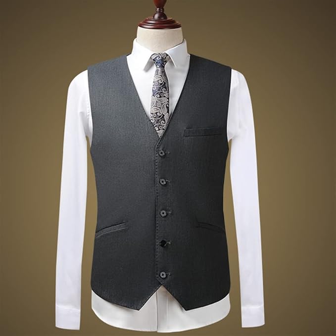 Men's Slim Grey Three-Piece Suit: Sharp, slim-fit business formal suit featuring a lightweight, thin fabric construction.