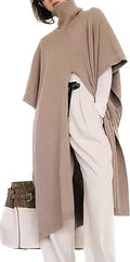 Women's Cashmere Wool Poncho: Elegant solid-color long cloak sweater featuring a cozy high-neck cape design. Perfect for fashionable and warm winter layering.