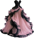 Gothic Organza Ball Gown: Women's formal evening dress featuring dramatic organza ruffles, a classic corset back, and a striking Gothic-inspired party silhouette.