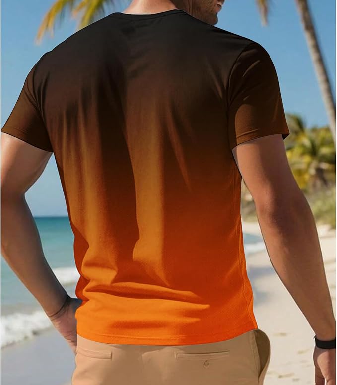 Men's Gradient Athletic Tee: Lightweight and casual short-sleeve crewneck T-shirt featuring a stylish gradient color design. Loose-fit and breathable fabric, perfect for summer workouts or everyday casual wear.