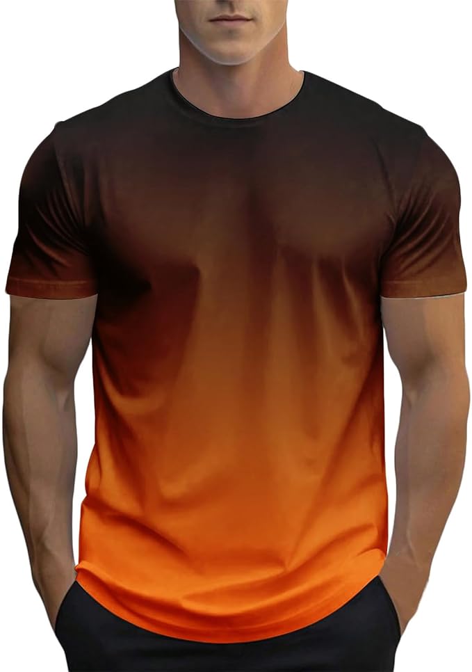 Men's Gradient Athletic Tee: Lightweight and casual short-sleeve crewneck T-shirt featuring a stylish gradient color design. Loose-fit and breathable fabric, perfect for summer workouts or everyday casual wear.