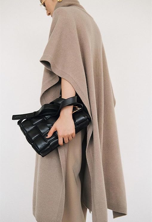 Women's Cashmere Wool Poncho: Elegant solid-color long cloak sweater featuring a cozy high-neck cape design. Perfect for fashionable and warm winter layering.