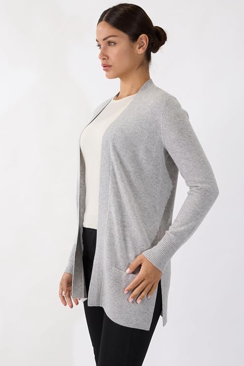 Women's 100% Cashmere Long Cardigan: Premium open-front sweater crafted from pure cashmere. Features a luxurious, longline silhouette for effortless layering and elegant warmth.