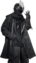 Japanese Techwear Zip-Up Trench: Men's loose-fit streetwear long coat featuring a unique Japanese urban techwear aesthetic and full zip-up functionality for a modern utility look.